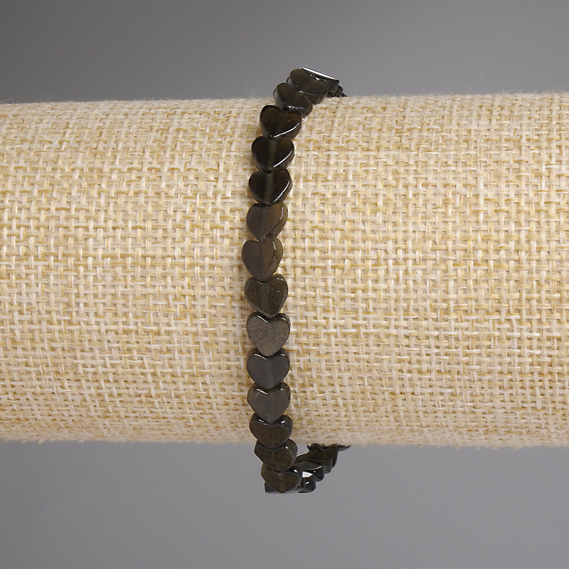 Náramek ze slunečního obsidiánu se srdíčkem 6 mm, délka 18 cm, elastický