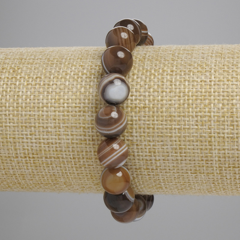 Náramek z achátu hladké kuličky, průměr 10 mm ±, délka 18 cm ±, elastický