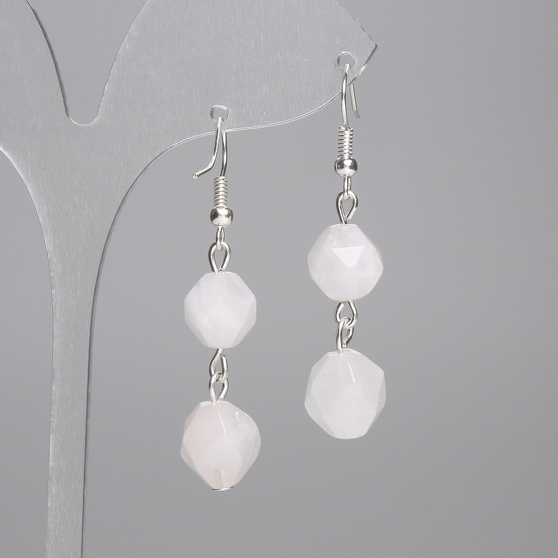 Náušnice z růžového křemene, mnohoúhelníkové 10×9 mm, délka 40 mm