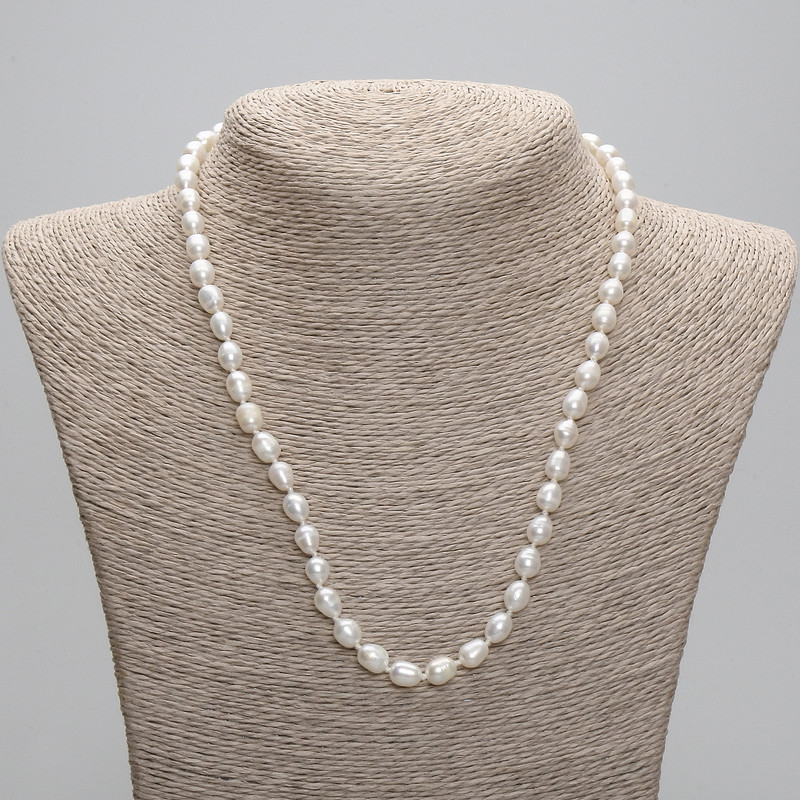 Náhrdelník z přírodních říčních perel 7×5 mm, délka 45 cm ± 5 cm prodlužovací řetízek