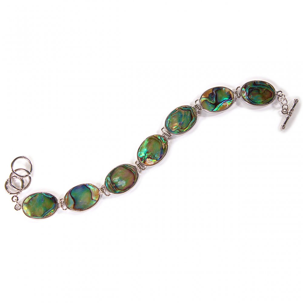 Výprodej: Náramek z haliotisu se 7 oválnými kameny s uzávěrem typu toggle