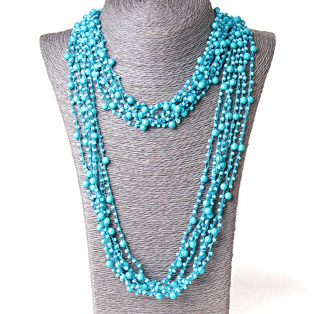 ( 140 cm ) Pavoučí náhrdelník se kruhovými závěsy, modrý