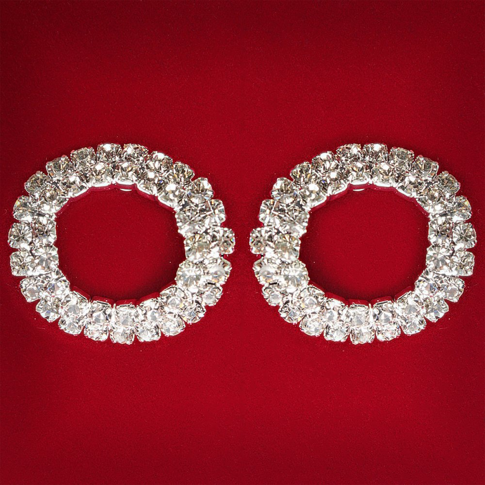 ( 25 mm ) Dámské náušnice bílé se krystaly, světlý kov, svatební a večerní – náušnice na puzetu kruhové střední