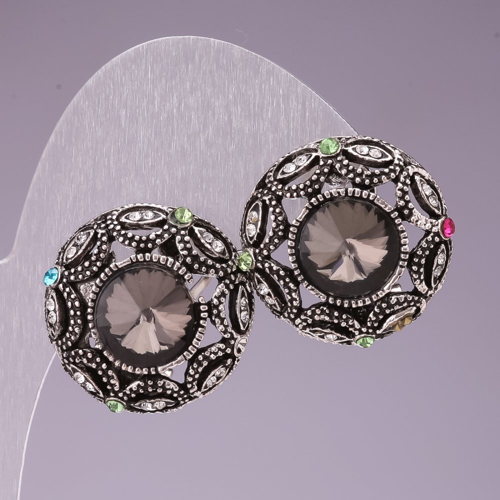 Náušnice 2 cm – duhový kruh se šedými krystaly