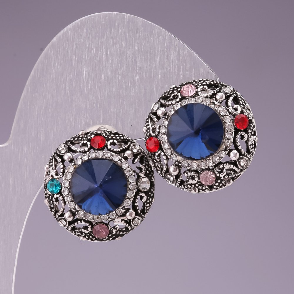 Náušnice 2 cm Duha kolem modrého krystalu se štrasami