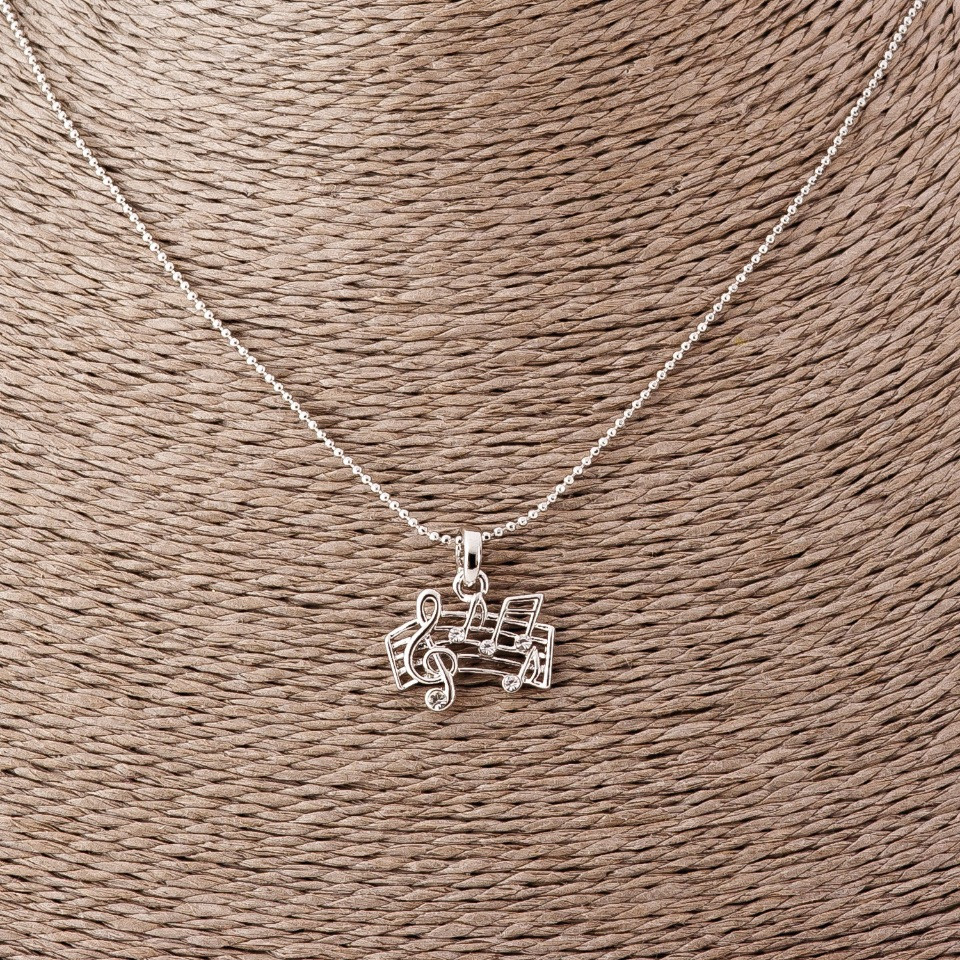 Přívěšek Notový stav na žetonovém řetízku, délka 52 cm, rozměr 2 × 1,5 cm, stříbrný kov