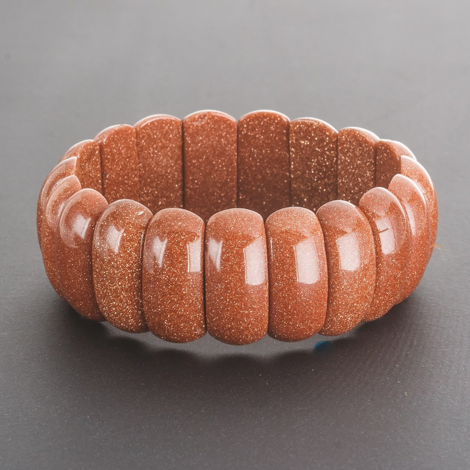 Náramek z aventurínu "Zlatý písek" na elastické šňůře, obdélníkové články 25×12(±) cm