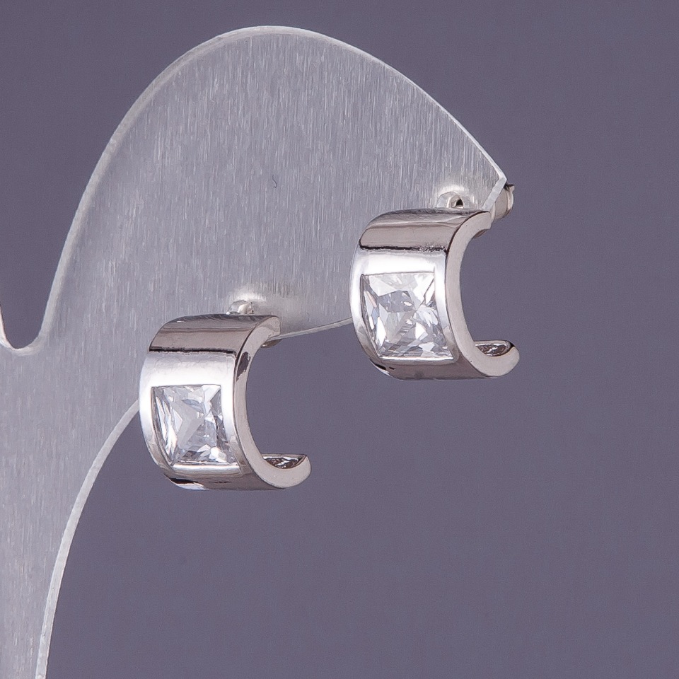 Náušnice s bílými krystaly 13×9 mm