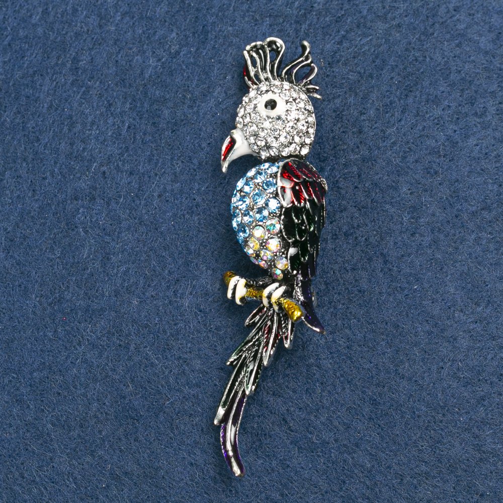 Brož «Kakadu papoušek» 7×1,5 cm se šedým kovem
