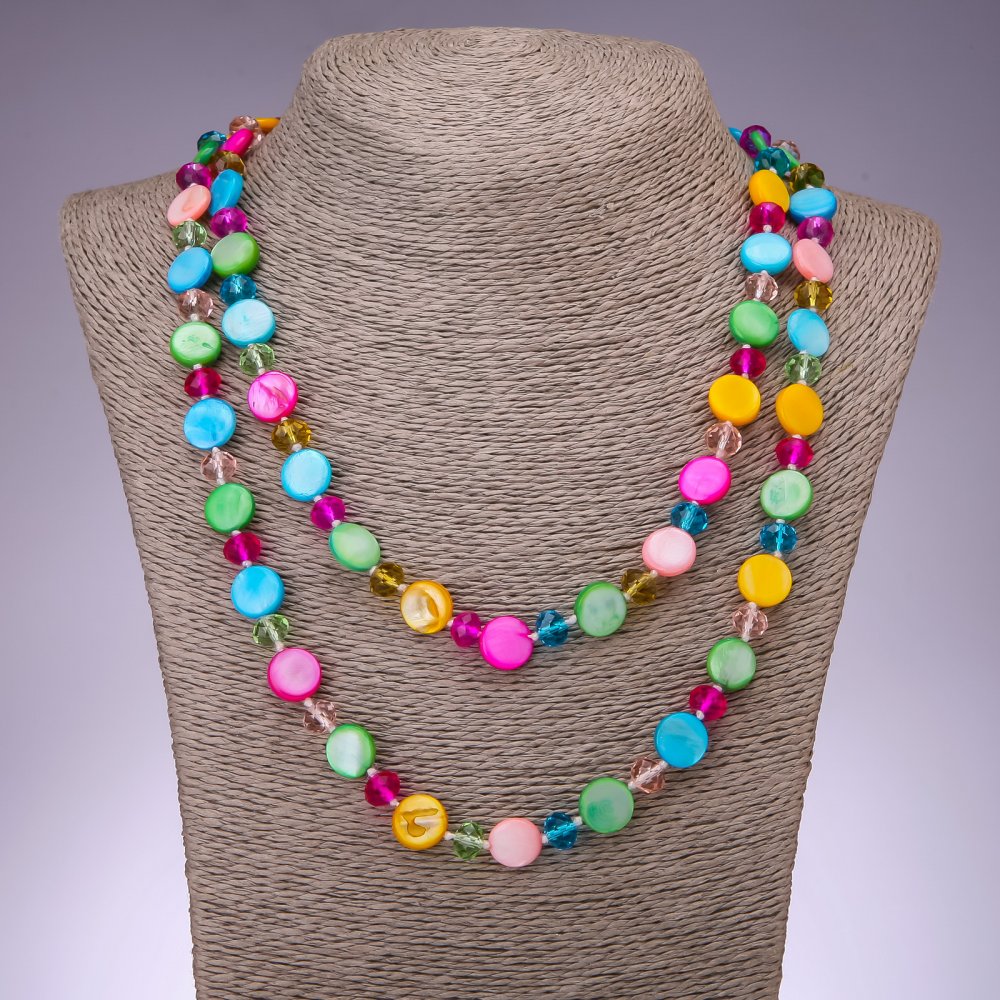 Náhrdelník dlouhý s perleťovými mincemi, mix, 120 cm