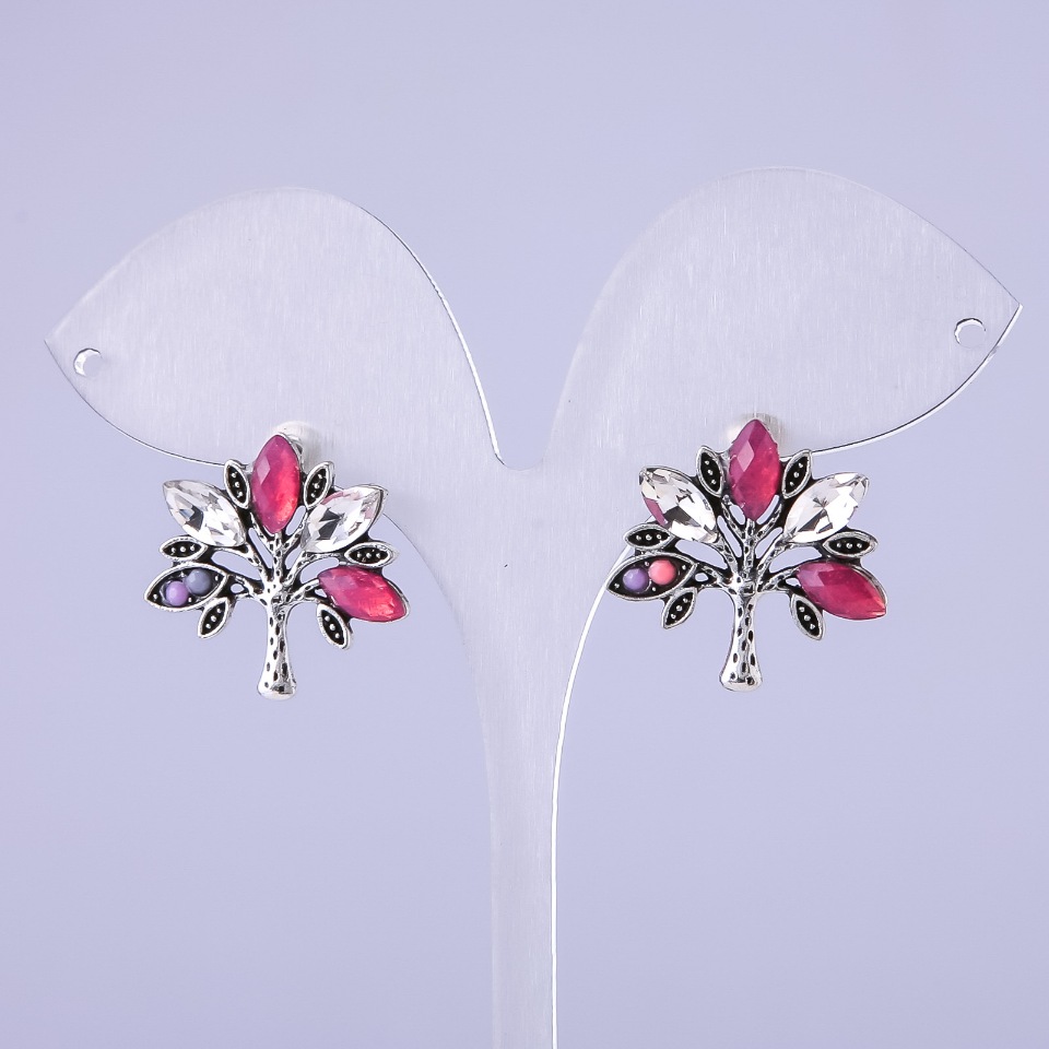 Náušnice ve tvaru stromu se červenými krystaly 22×22 mm