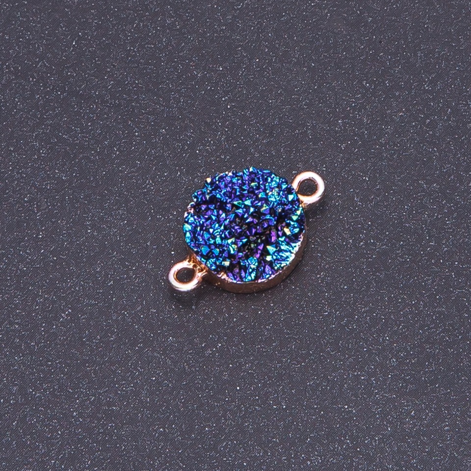 Konektor modrý „kosmos“ Druza akryl „zlatý“, průměr 14 mm, délka 3 mm