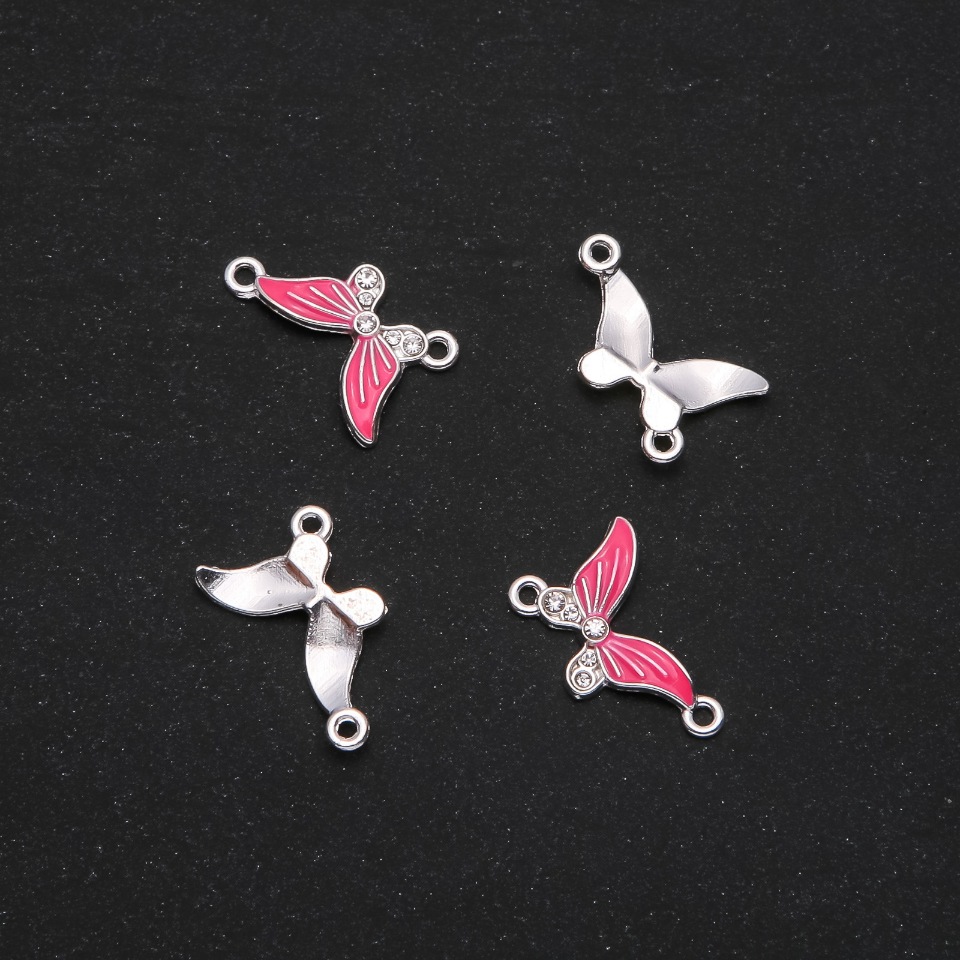 Kovové komponenty – konektor Motýl malinový smalt 24×12 mm, balení 4 ks