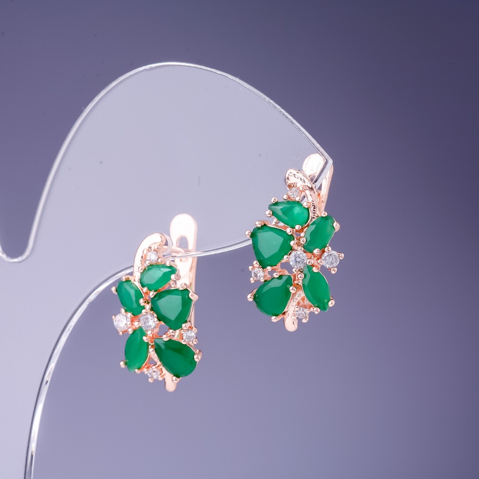 Náušnice se zelenými krystaly 19×10 mm, zlatý kov