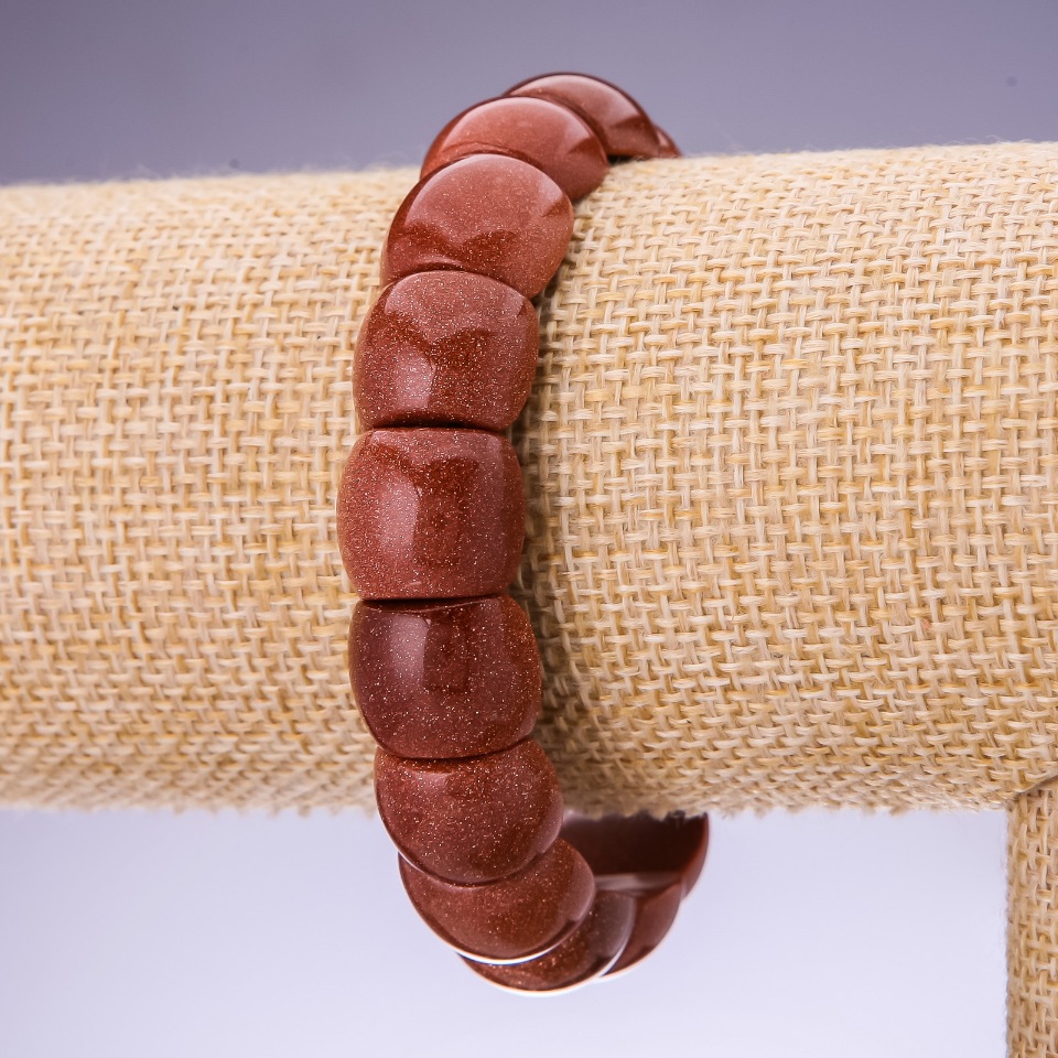 Náramek z aventurinu „Zlatý písek“ s články 15×12 mm na gumičce, obvod 20 cm