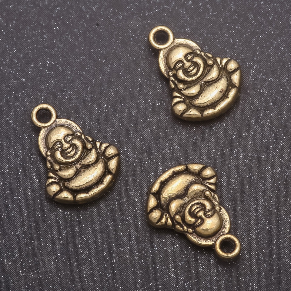 Přívěsek Buddha, průměr 14×10 mm, vnitřní průměr 1,5 mm, balení 20 g ± 22 ks