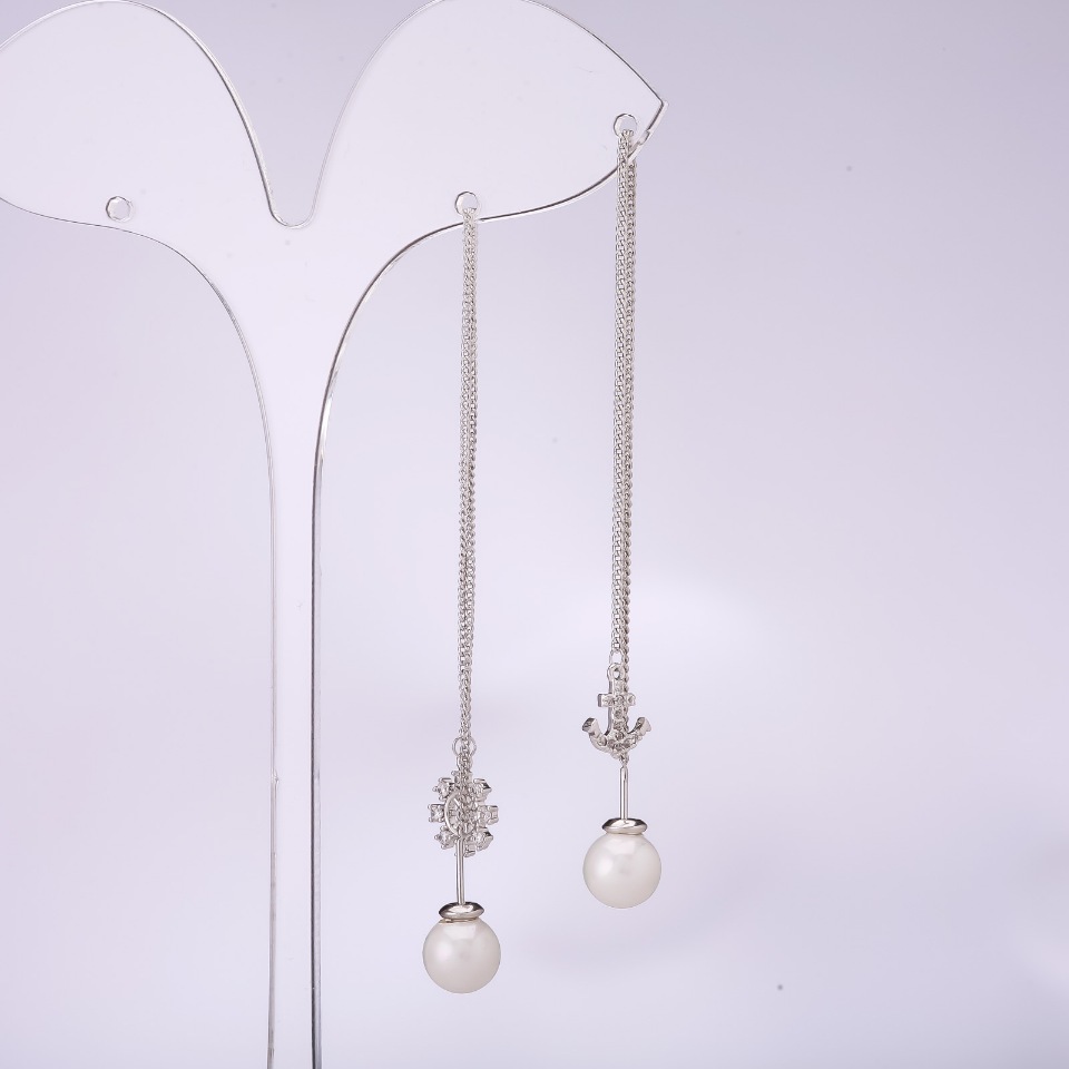 Dlouhé asymetrické náušnice pecky «Mořské», série 925, tloušťka 8 mm, délka 107–135 mm