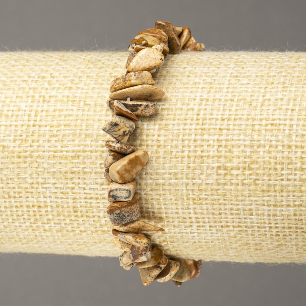 Náramek z krajinového jaspisu, drobné korálky 5–8 mm, délka 18 cm, na elastické gumičce