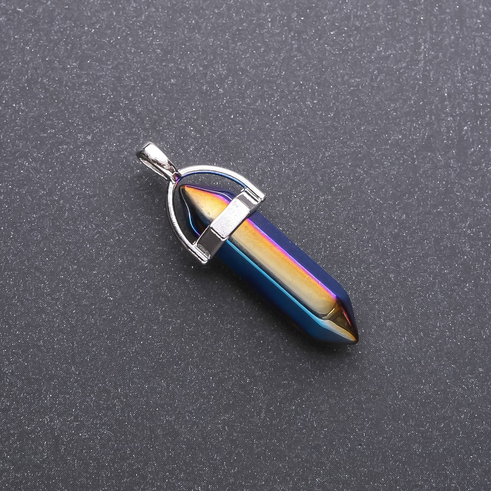 Přívěšek šestiúhelník modrý «benzín» 8×35×40 mm