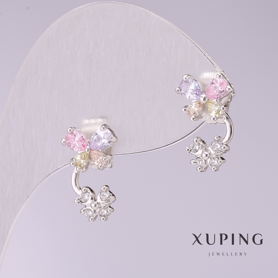 Náušnice Xuping «Motýlky» s různobarevnými kameny, rhodiované