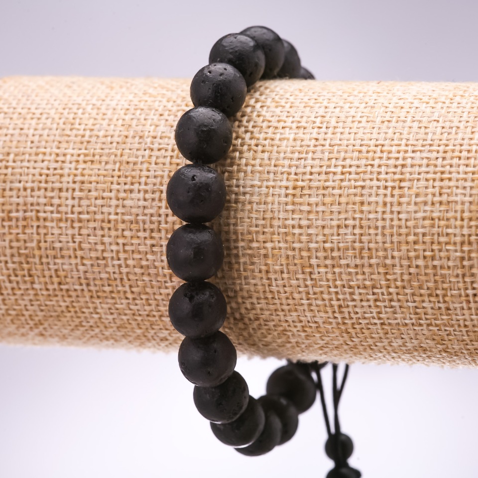 Náramek z lávy, korálky o průměru 10 mm, délka 18–24 cm, s nastavitelnou délkou