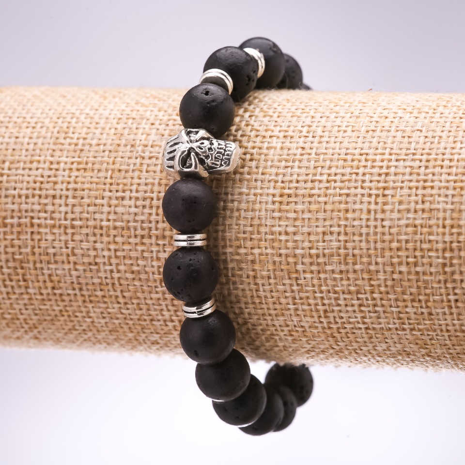 Náramek z lávy «Lebka», průměr 10 mm, délka 18 cm na gumičce