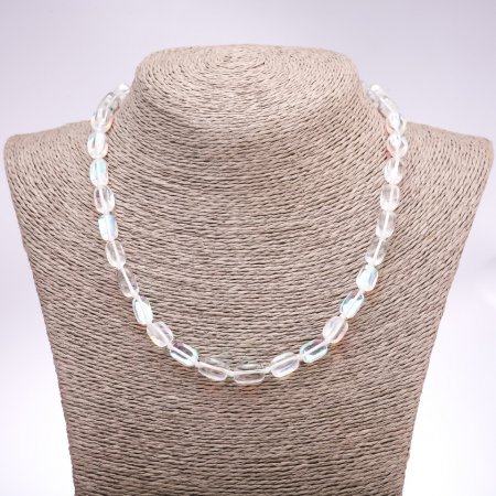 Náhrdelník z opálového skla, bílé hladké obdélníkové korálky, průměr 10×16 mm, délka 45 cm