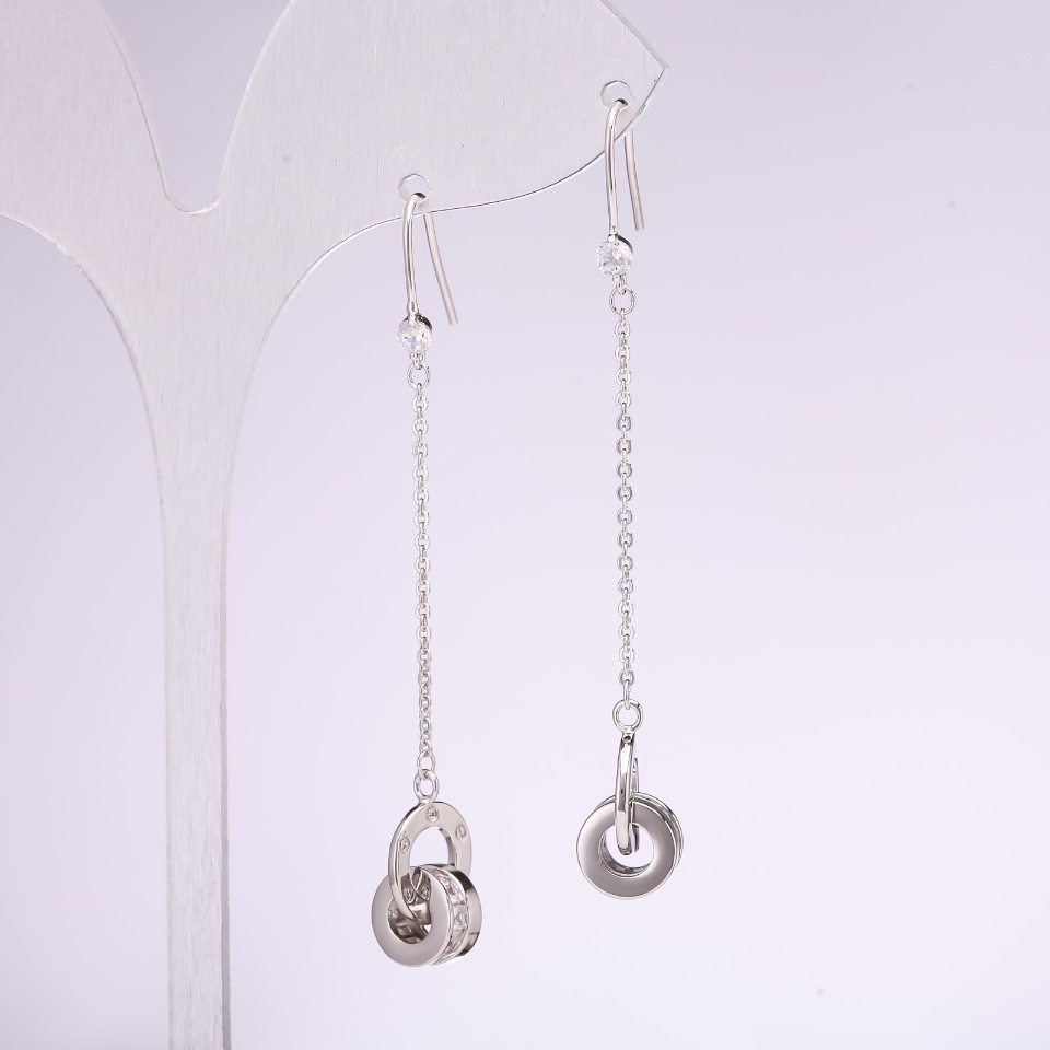 Náušnice série 925, bílé štrasové kamínky, stříbrný kov, rozměry 10 × 62 mm