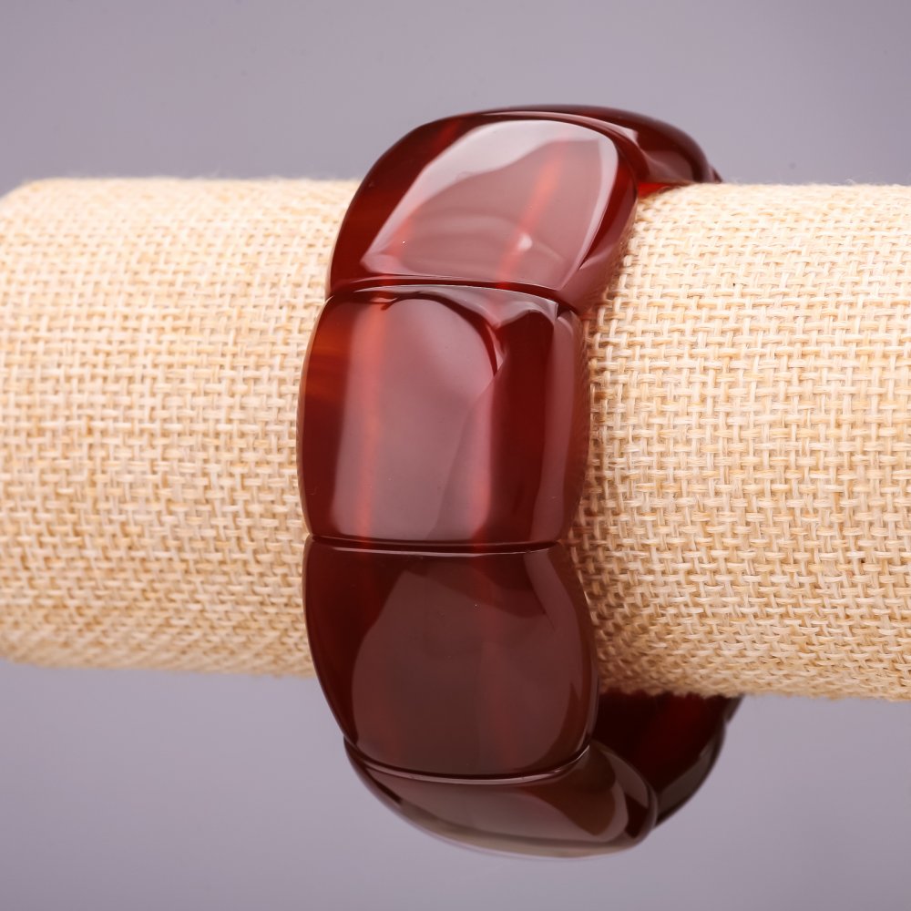 Náramek z přírodního karneolu na gumičce, hladké články 30×25 mm ± obvod 18 cm