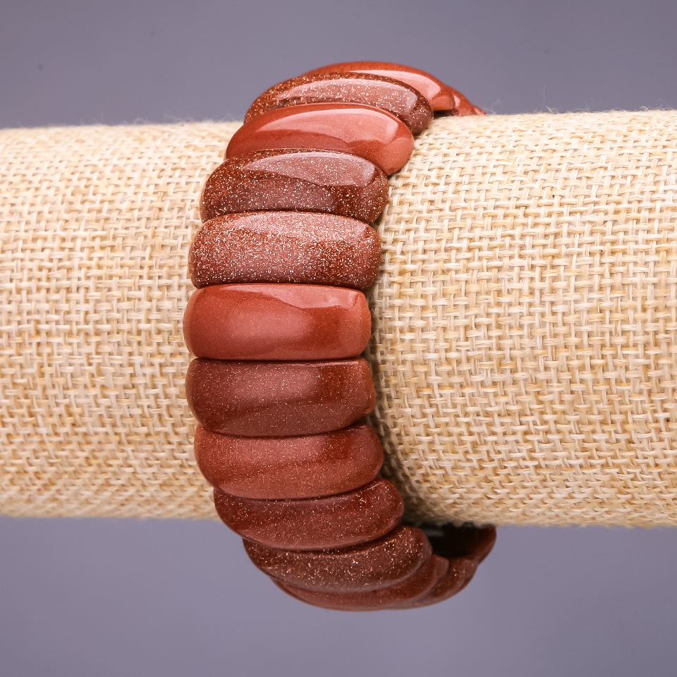 Náramek z aventurínu „Zlatý písek“ – články 25×10 mm, délka 18 cm, na gumičce