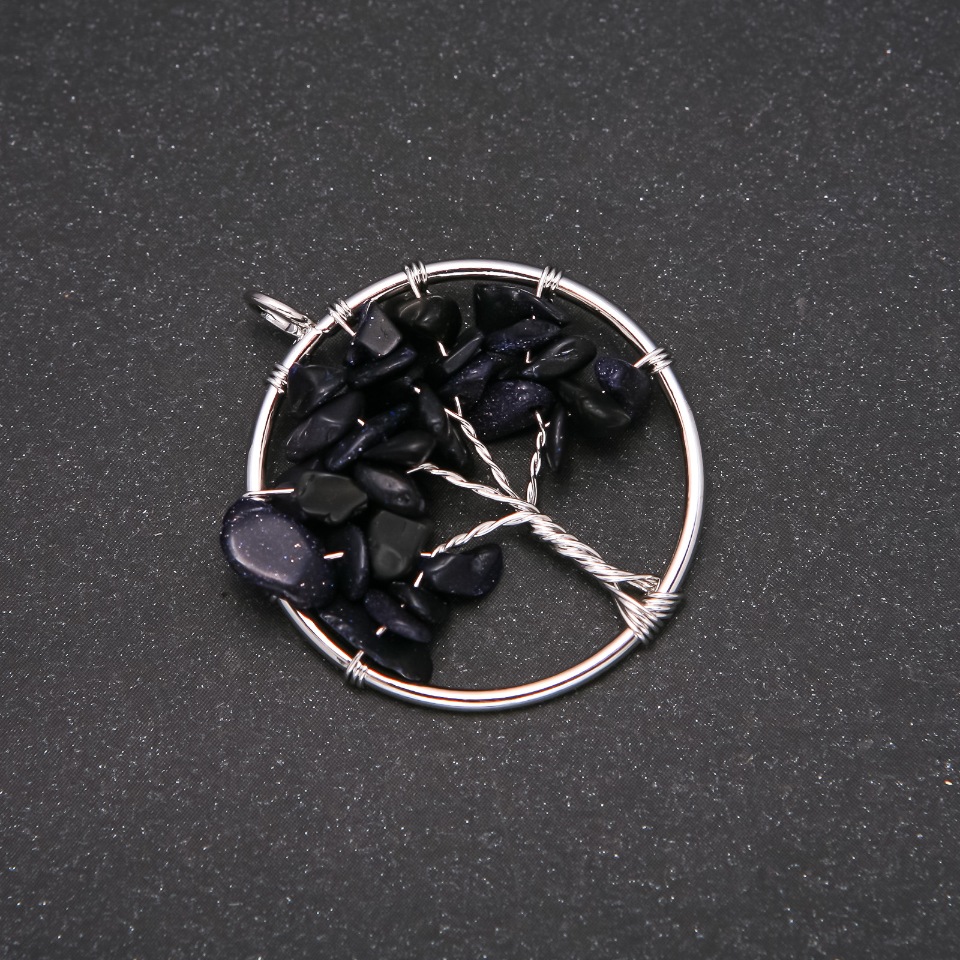 Přívěšek „Strom štěstí“ z aventurínu Modrý písek Noční Káhira, průměr 30 mm