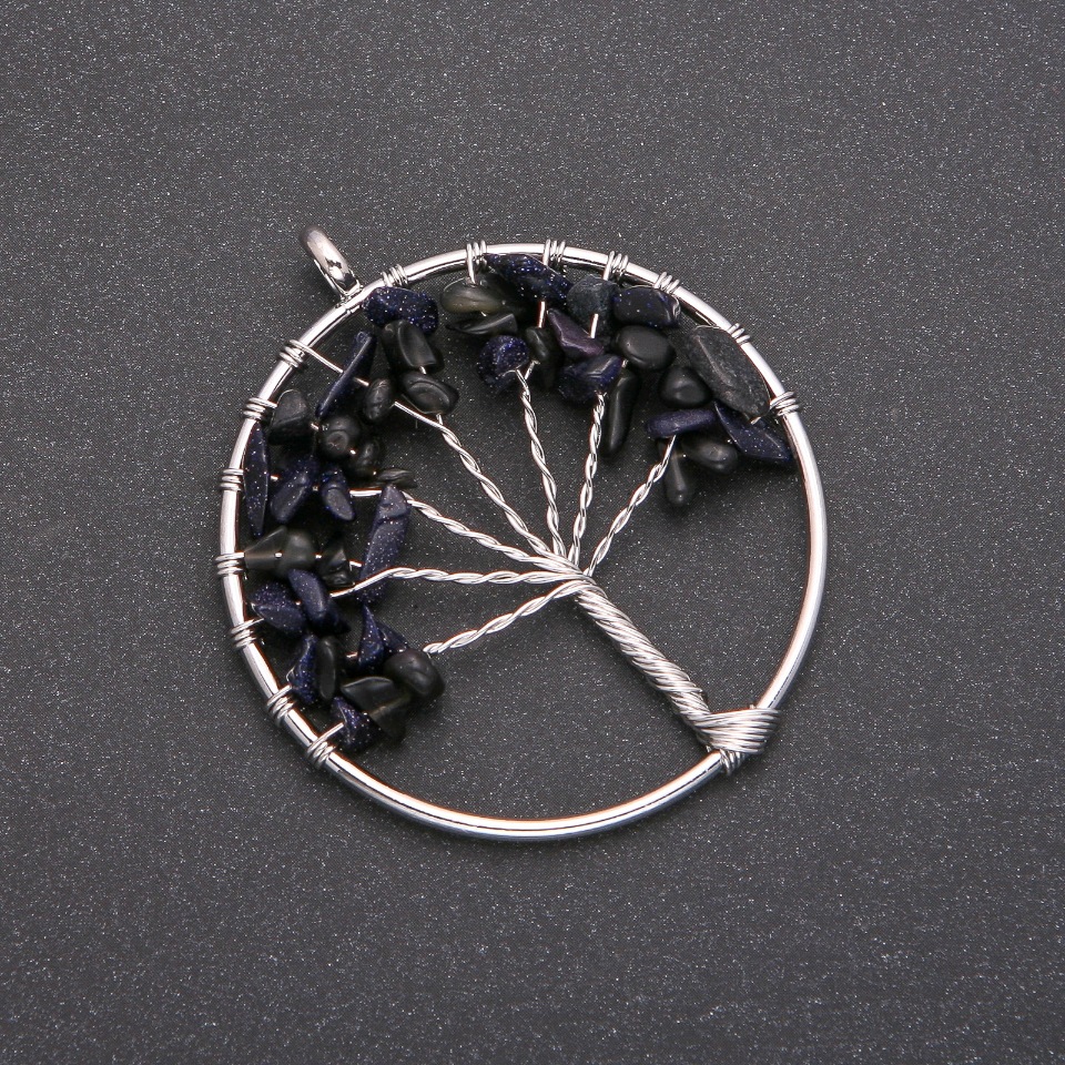 Přívěšek «Strom štěstí» z aventurínu Modrý písek Noční Káhira, průměr 50 mm