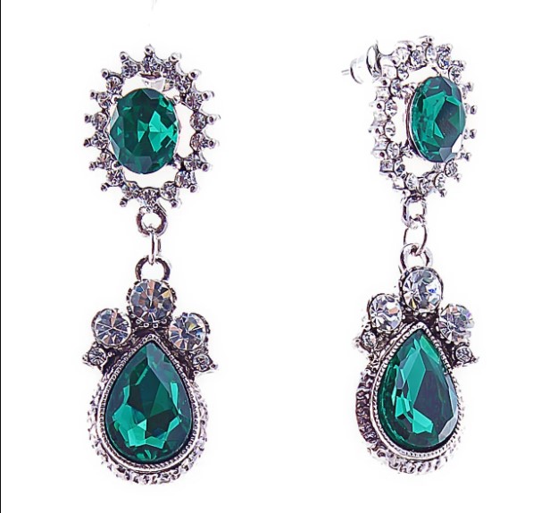 Náušnice peckové se zelenými krystaly 16×50 mm