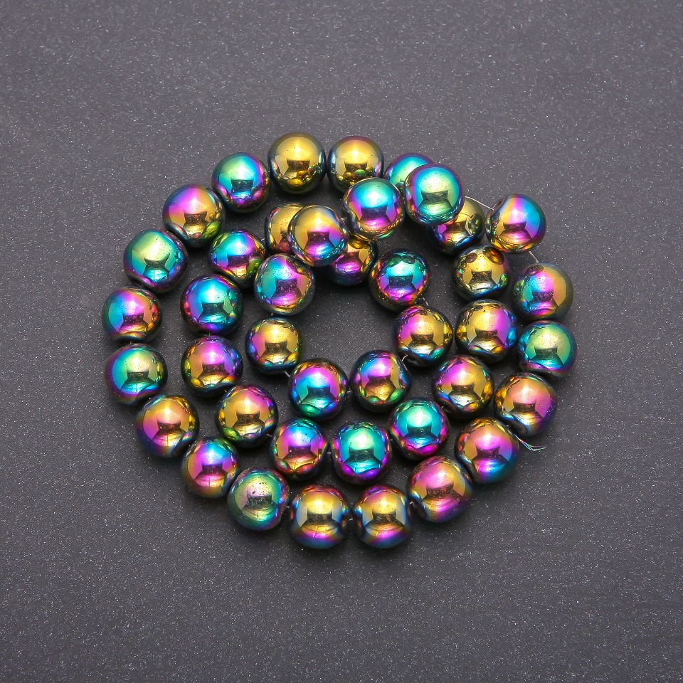 Korálky z přírodního kamene hematit – hladká kulička, průměr cca 10 mm, délka cca 38 cm