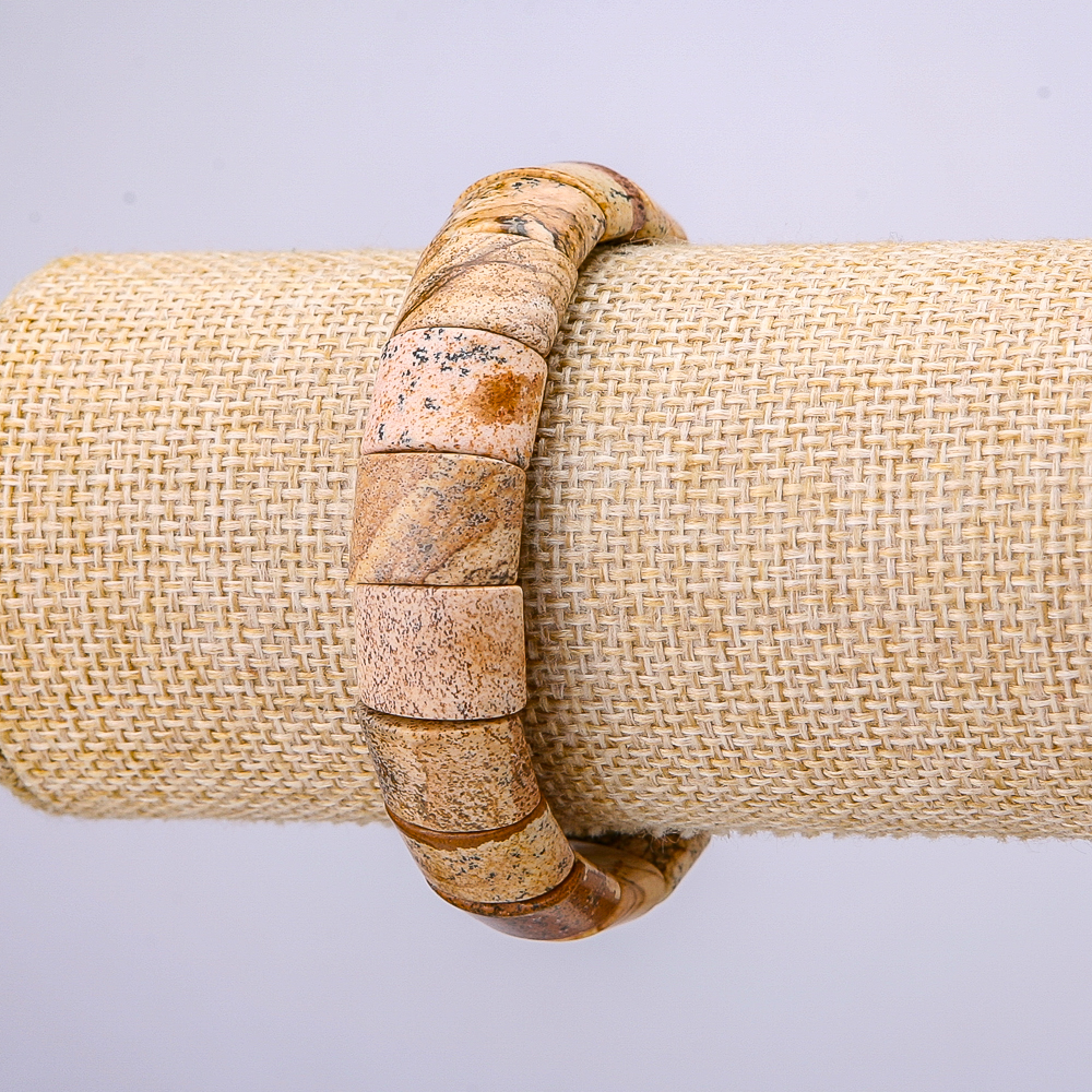 Náramek na gumičce z krajinného jaspisu, články 15×12 mm, obvod 18 cm