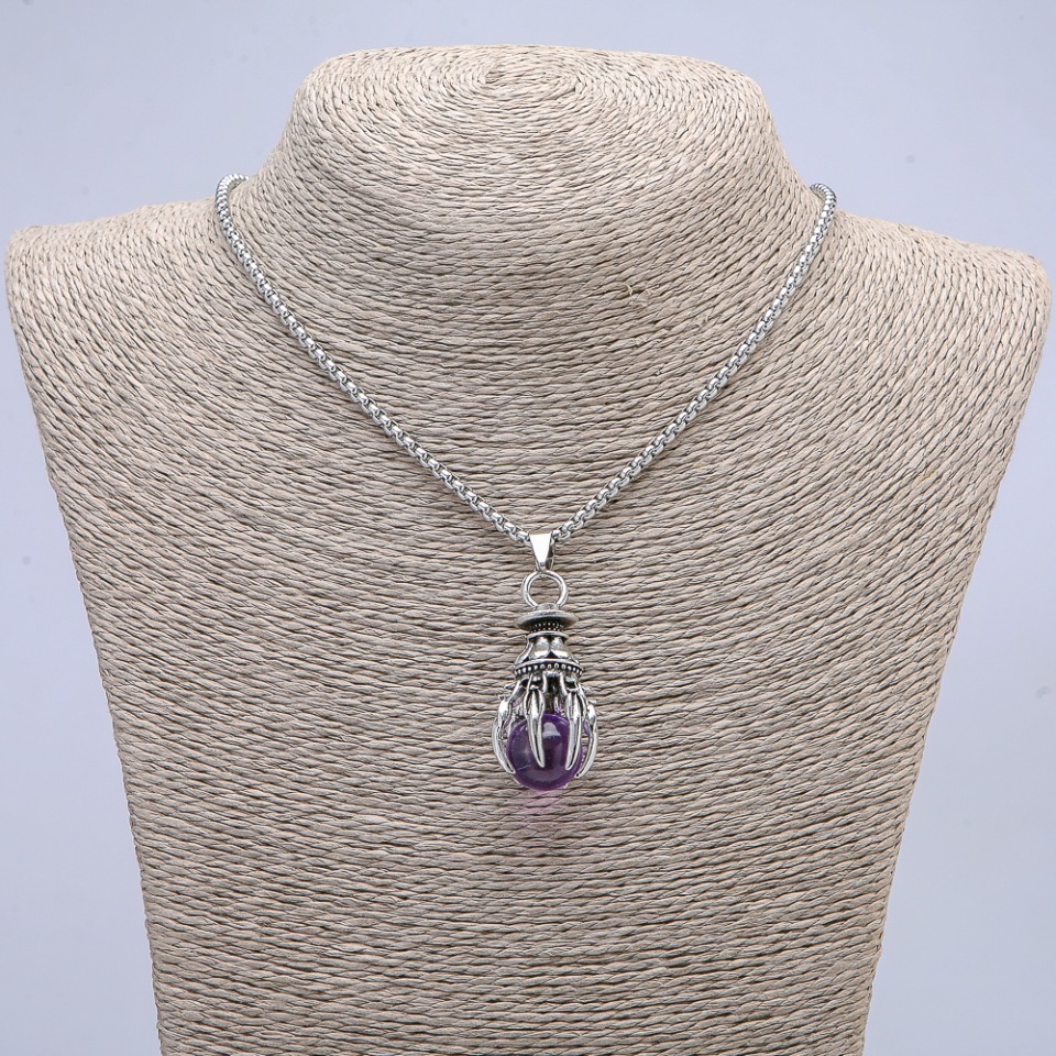 Кулон "Лапа з Шаром" 40х20мм на ланцюжку, довжина 70см + - сріблястий метал