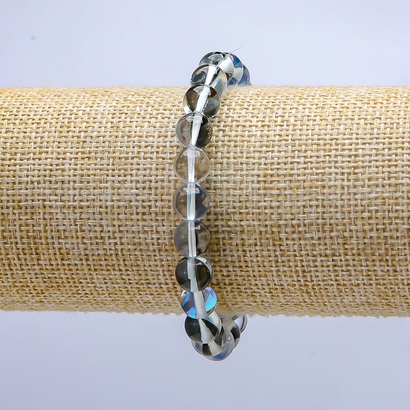 Náramek z opálového skla, modrý chameleon, na gumičce, hladký korálek, průměr 8 mm, délka 18 cm