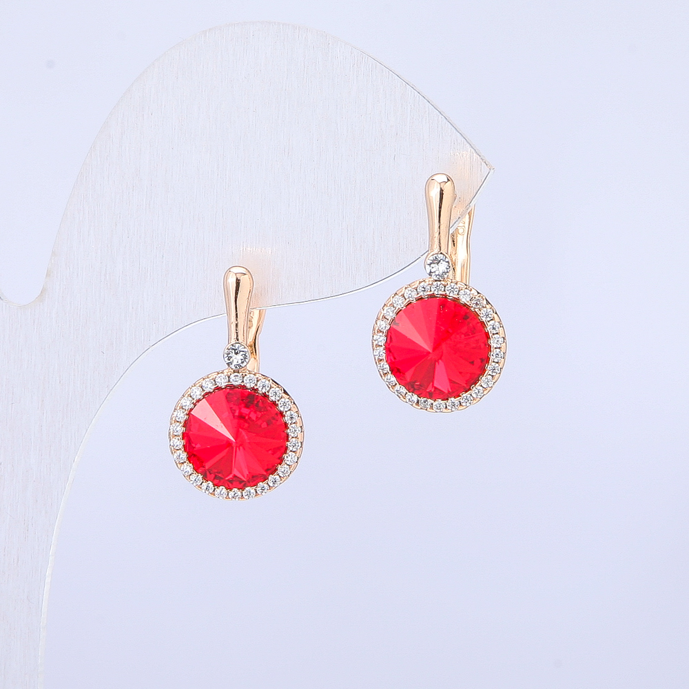 Сережки Xuping Позолота 18К з кристалами Swarovski та білими стразами, діаметр 19х10мм +