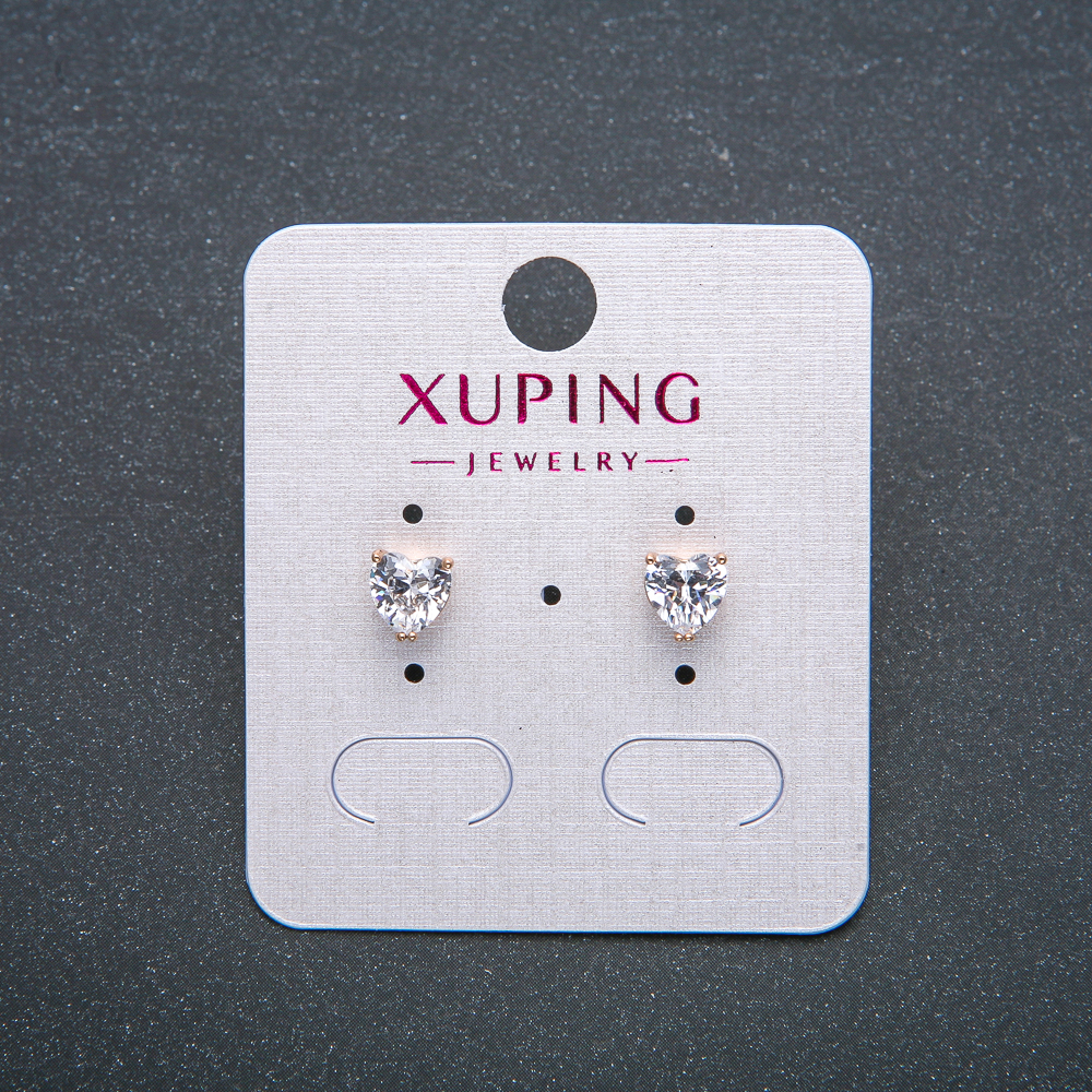 Náušnice srdce Xuping – peckové náušnice, pozlacené 18K s bílým krystalem, průměr 6 mm +