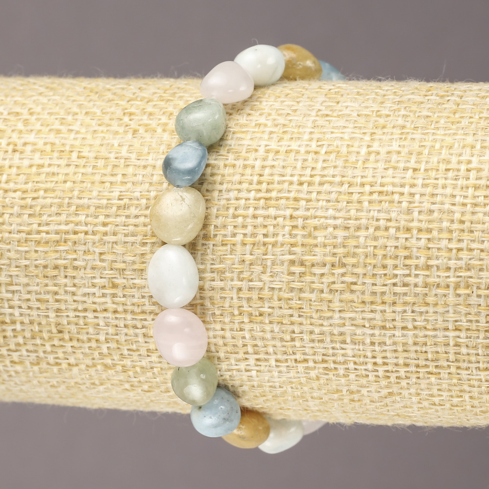 Náramek z elastické šňůry z přírodního Morganitu – broušené korálky, průměr 7×9 mm (±)