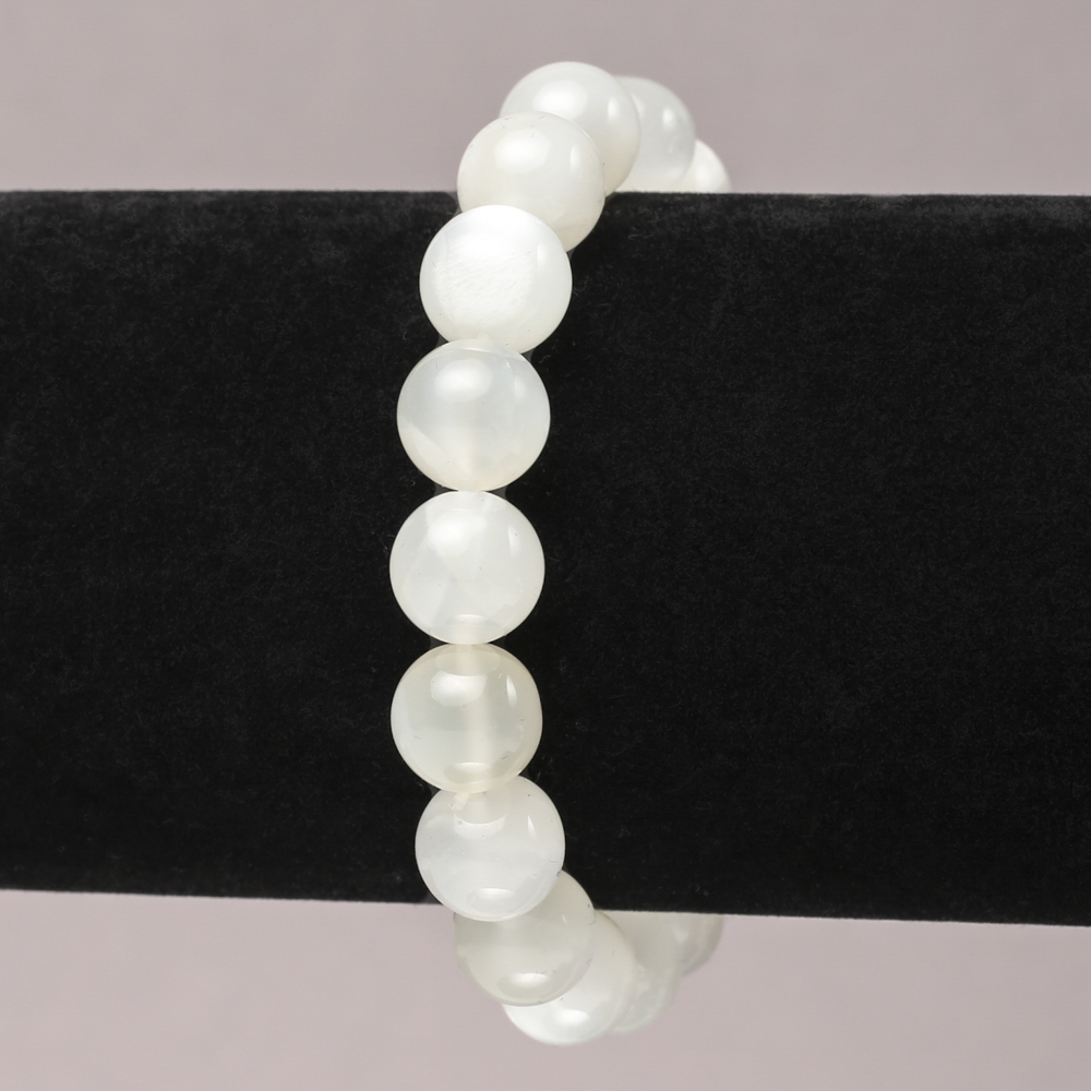 Náramek na gumičce z přírodního adularitu – hladká kulička, průměr 10 mm+