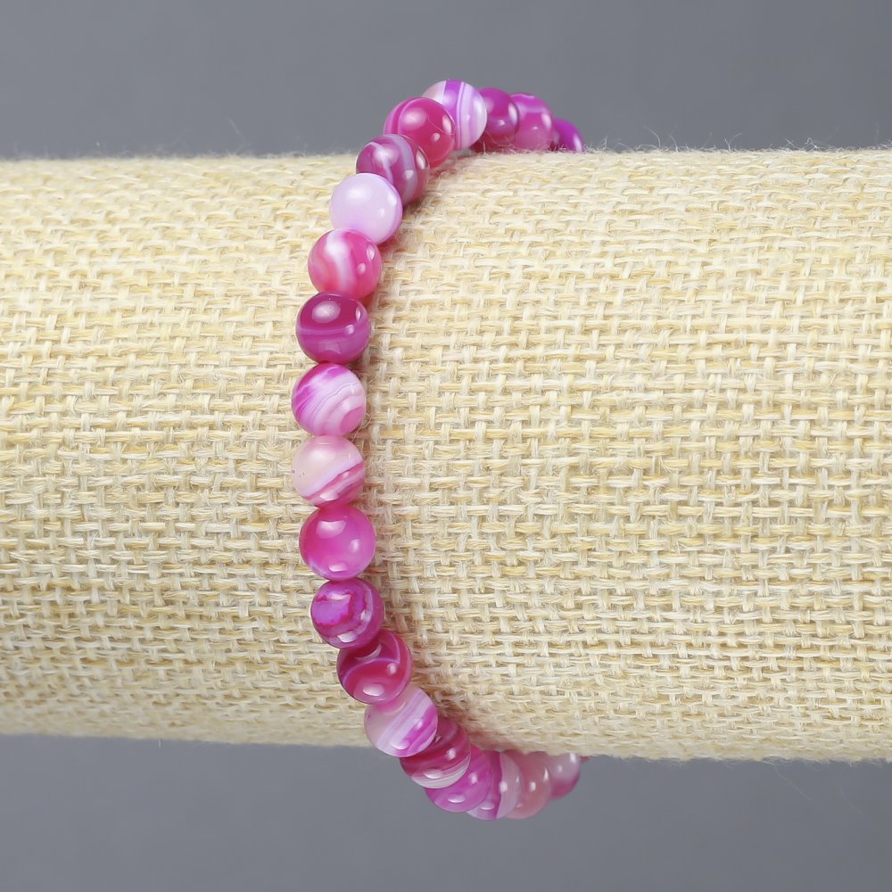 Náramek na gumičce Malinový achát – hladká kulička, průměr 6 mm+