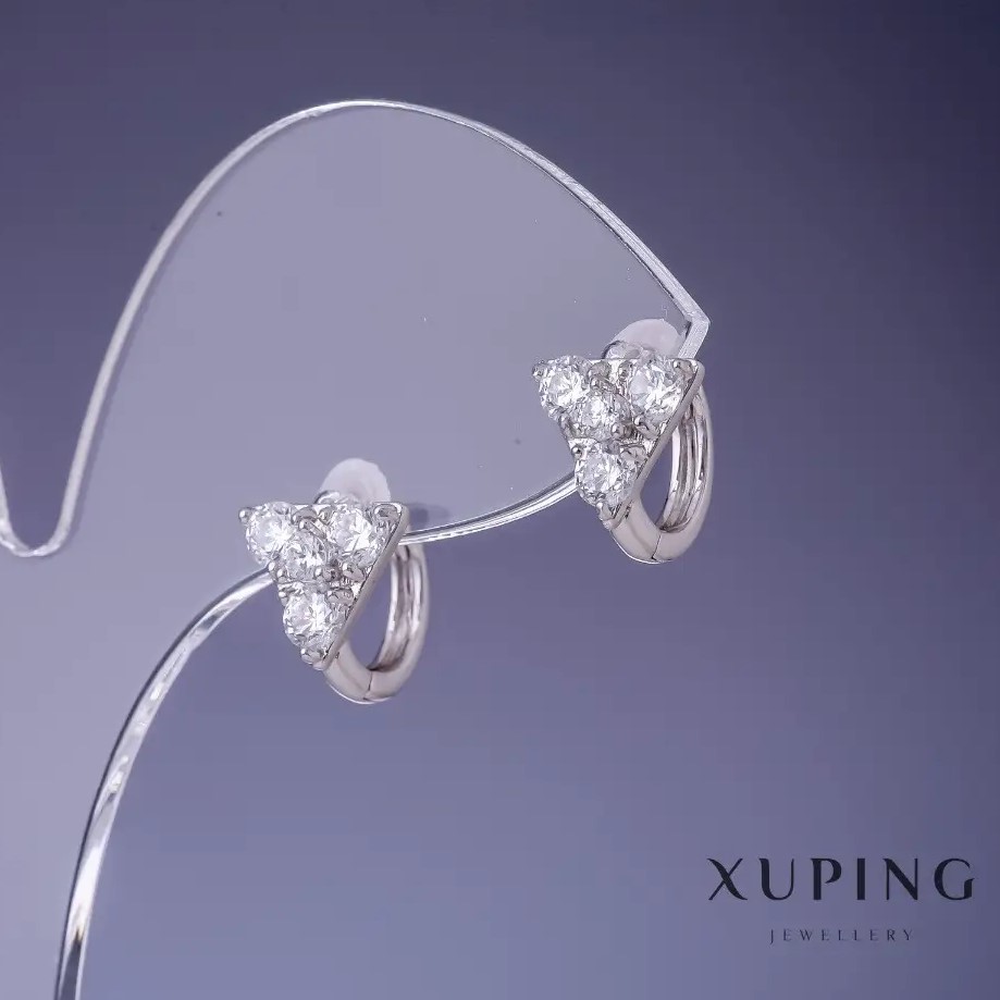 Náušnice Xuping trojúhelníky s bílými krystaly 11 × 9 mm rhodiované