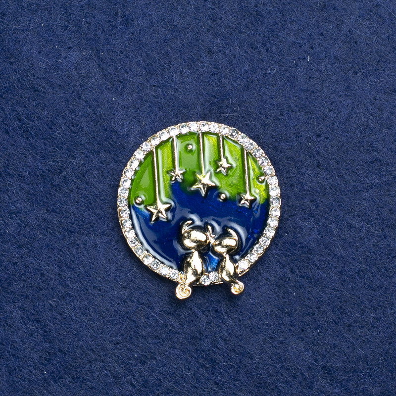 Брошка Планета золотистий метал, емаль і стрази 25мм +