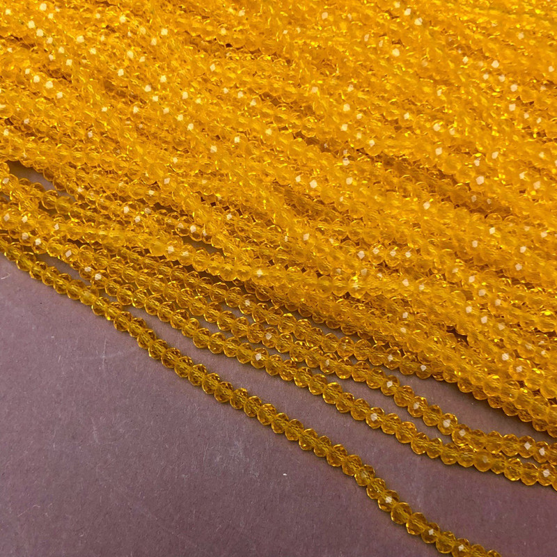 Korálky Český křišťál na niti – sluneční průhledné rondely, průměr 3×2,5 mm, délka 36–38 cm