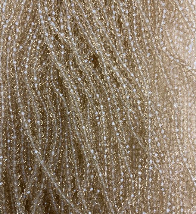 Korálky z českého křišťálu na niti, šampaň průhledné, facetované rondelové korálky, průměr 3,5 × 3 mm, délka 32 cm