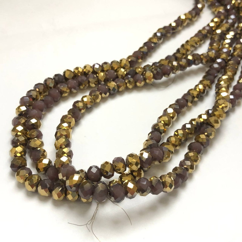 Korálky českého křišťálu na niti, mix fialových odstínů, matné s brusovaným rondelem, průměr 6×4,5 mm, délka 38–40 cm