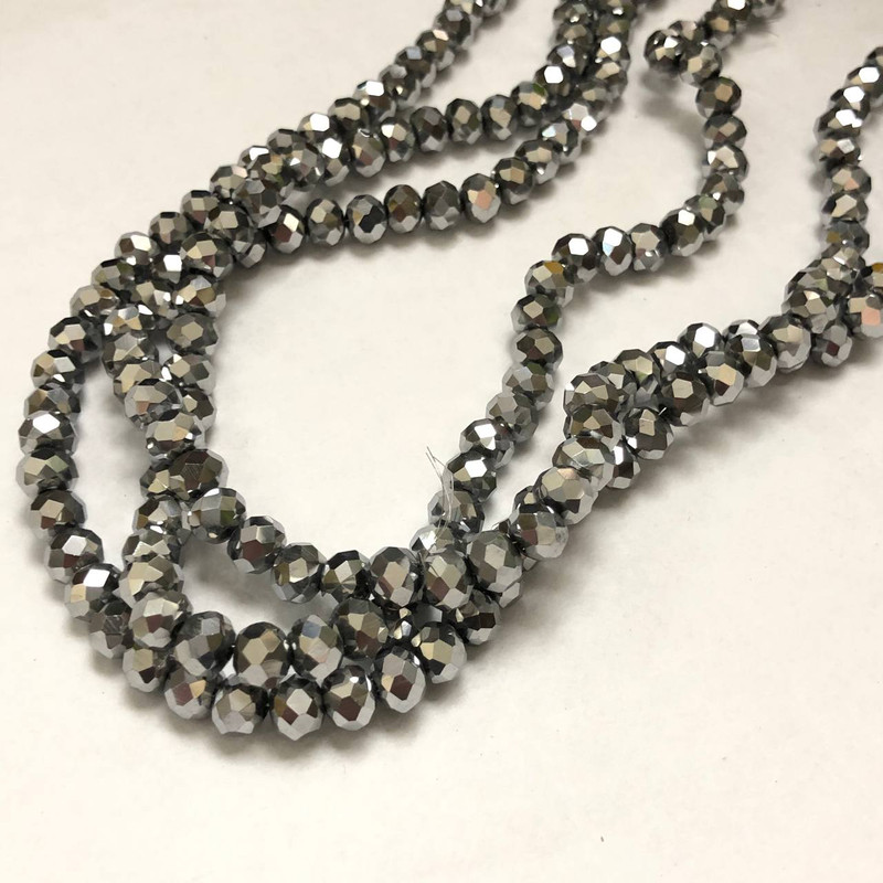 Korálky Český křišťál na vlákno s broušeným rondelem, průměr 6×4,5 mm + -, délka 38–40 cm +