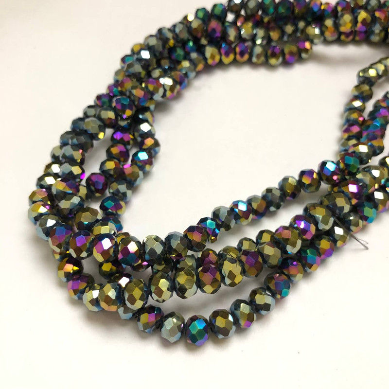 Korálky Český křišťál na niti s brusovaným rondelem, průměr 6×4,5 mm, délka 38–40 cm +