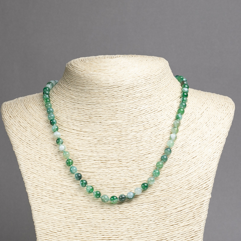 Náhrdelník z očkového achátu, hladké kuličky, průměr 6 mm (±), délka 45 cm+